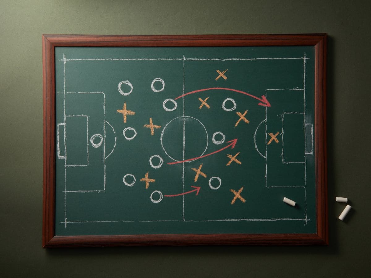 サッカーの戦術が描かれたボード
