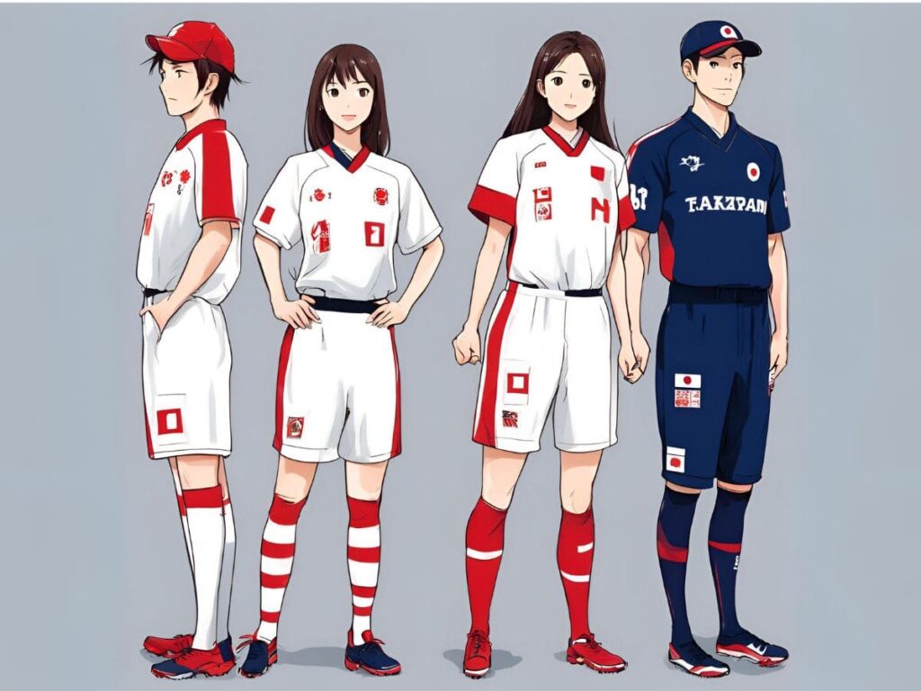 日本代表のユニフォームを着ている男女